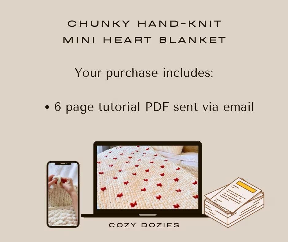 Hearts Blanket Pattern - Chunky Hand Knitting - Image 2