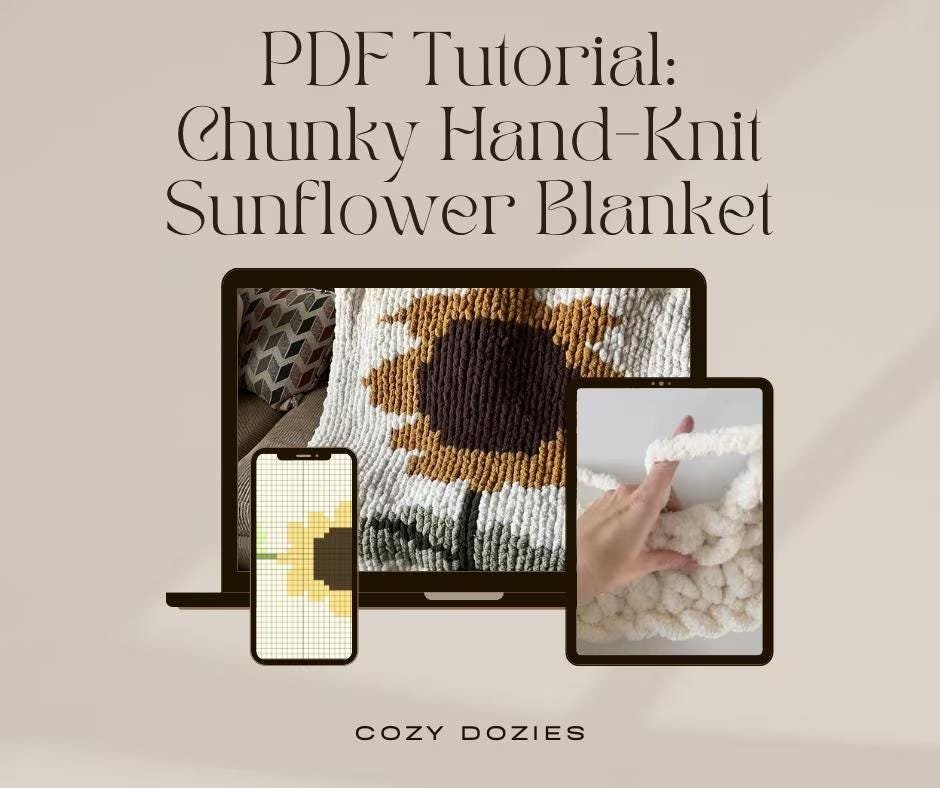 Sunflower Blanket Pattern - Chunky Hand Knitting