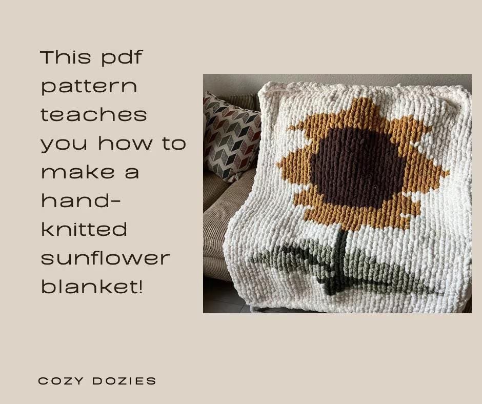 Sunflower Blanket Pattern - Chunky Hand Knitting - Image 4