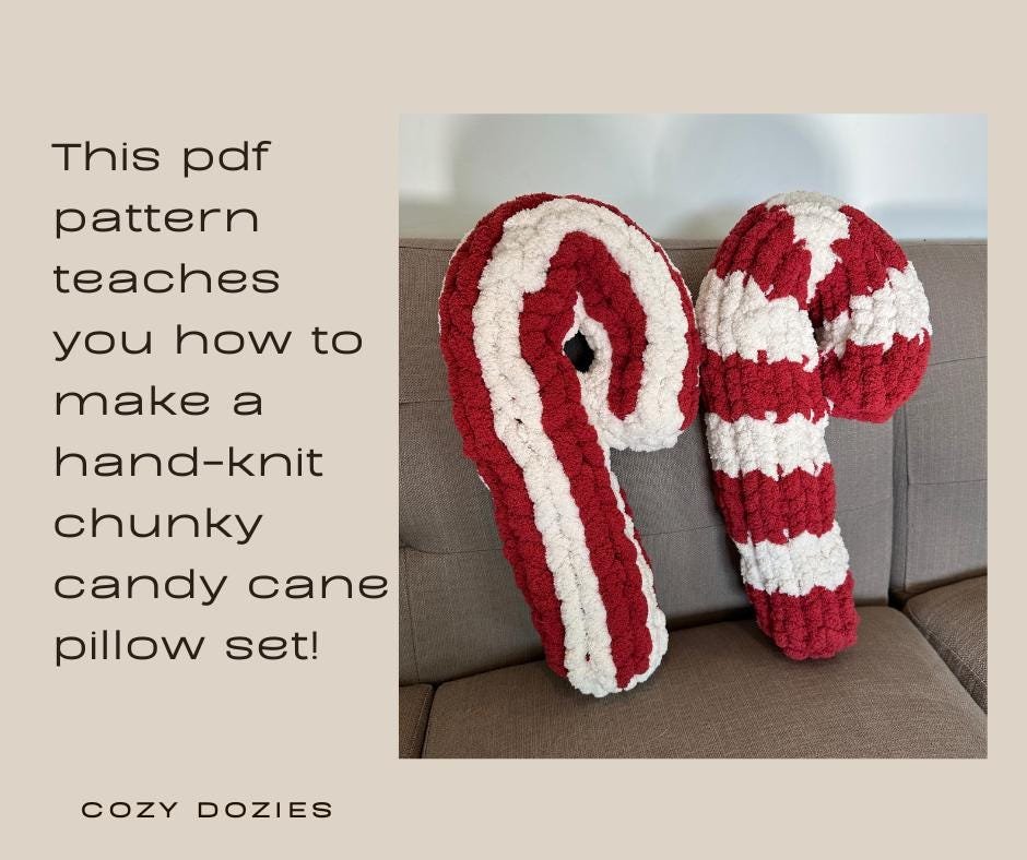 Candy Cane Pillow Pattern - Chunky Hand Knitting - Image 3