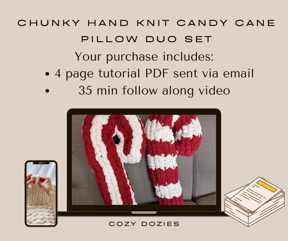 Candy Cane Pillow Pattern - Chunky Hand Knitting - Image 2