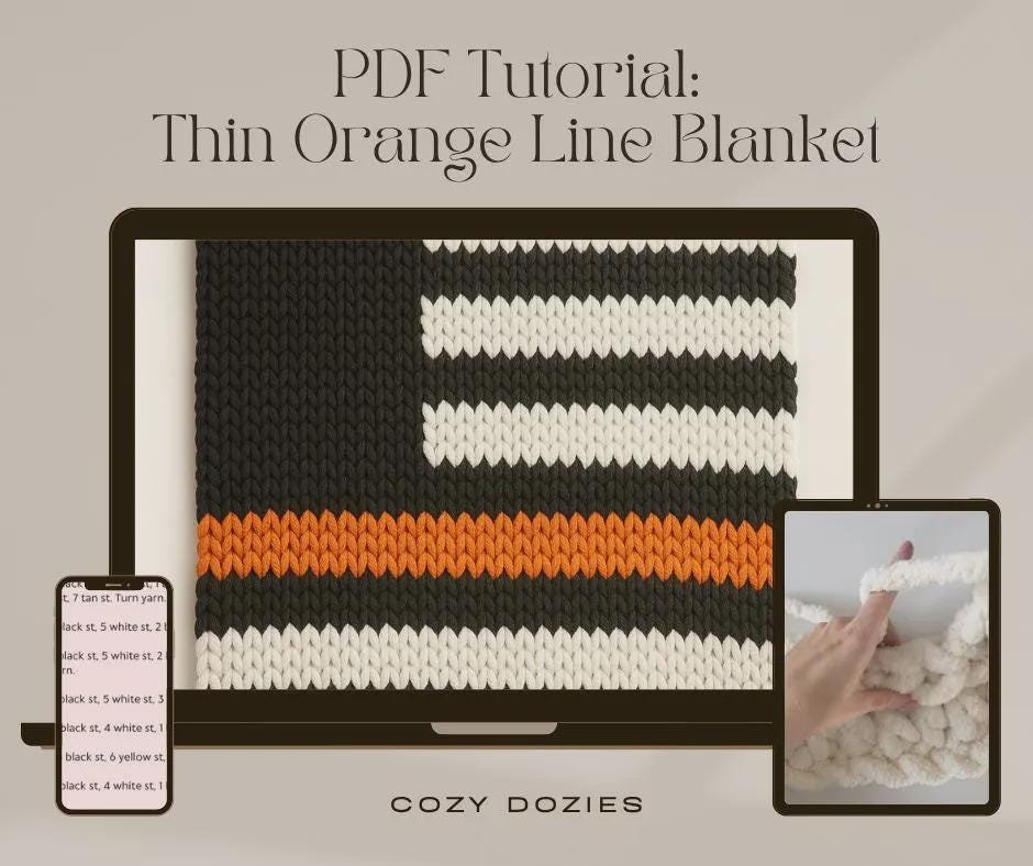 Thin Orange Line Blanket Pattern - Chunky Hand Knitting