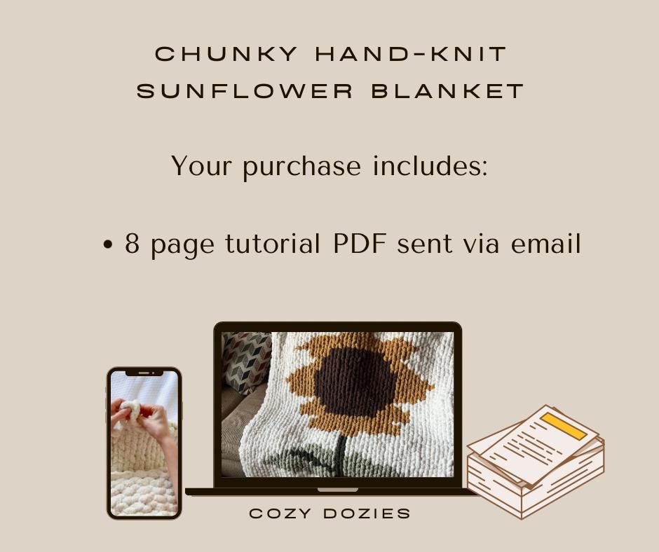 Sunflower Blanket Pattern - Chunky Hand Knitting - Image 2